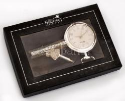 Heritage collection Reytho mechanikus, kulcsos ezüstözött gyűjtői zsebóra, eredeti dobozában, újszer...