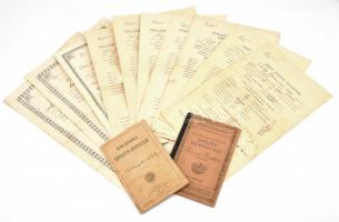 cca 1916-33 össz. 10 db elemi népiskolai értesítő könyvecske és bizonyítvány, kopottas állapotban, hajtásnyommal, részben foltos és szakadásokkal