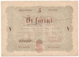 1848. 5Ft Kossuth bankó barna T:I- firka, kis szakadás Hungary 1848. 5 Forint brown C:AU doodle, small tear Adamo#G109A