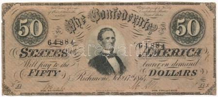 Amerikai Konföderációs Államok / Virginia / Richmond 1864. 50$ replika T:III  The Confederate States of Amerika / Virginia / Richmond 1864. 50 Dollars replica C:F