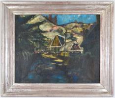 Jelzés nélkül: Hegyvidéki táj (Nagybánya vagy Erdély?). Olaj, vászon, fa keretben, 58x69,5 cm