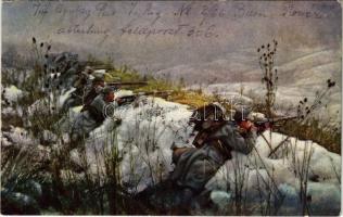 1916 Világ háború 1914-1916, Gyalogsági lövészárok a szerb hadszíntéren / WWI K.u.K. military art postcard