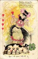 1902 Art Nouveau New Year greeting postcard, litho (EK)