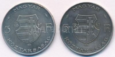 1947. 5Ft Ag "Kossuth" (2x) T:2,2- ph. Adamo F8.1