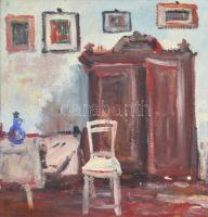 Rónai jelzéssel: Szoba képekkel. Olaj, karton, fa keretben. 24,5x34 cm