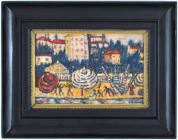 Vaszary jelzéssel: Strandon. Olaj, karton, díszes fa keretben. 20x31 cm