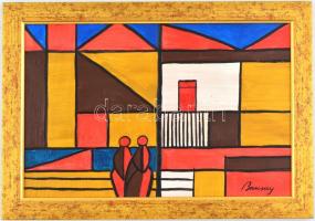 Barcsay jelzéssel: Beszélgetők. Olaj, farost, fa keretben. 24,5x38 cm