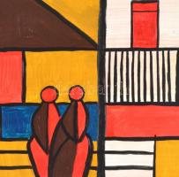 Barcsay jelzéssel: Beszélgetők. Olaj, farost, fa keretben. 24,5x38 cm