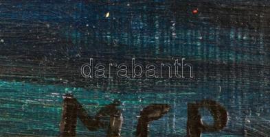 MCP jelzéssel: Félsziget világítótoronnyal. Olaj, farost, fa keretben. 33,5x48 cm