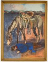 Mednyánszky jelzéssel: Lovas katona. Olaj, karton, fa keretben, 49x39 cm