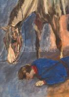 Mednyánszky jelzéssel: Lovas katona. Olaj, karton, fa keretben, 49x39 cm