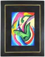 MT jelzéssel: Absztrakt kompozíció. Olaj, papír, kisebb sérüléssel, kartonra kasírozva. Fa keretben,...