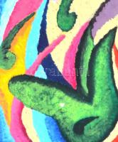 MT jelzéssel: Absztrakt kompozíció. Olaj, papír, kisebb sérüléssel, kartonra kasírozva. Fa keretben,...