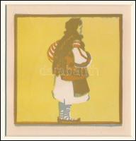 Kós Károly (1883-1977): Bocskoros, színes linómetszet, papír, jelzés nélkül, paszpartuban, 10x10 cm