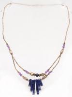 Ezüst(Ag) ametiszttel és lapis lazulival díszített nyaklánc, jelzett, h: 41 cm, bruttó: 10,2 g