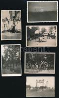 1933 Gödöllő, életképek a Jamboree-ról, némelyik hátoldalon feliratozva, 6 db fotó, egyiken Baden-Powell, 6×9 cm