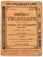 1897 No. 5. Hendschels Telegraph. (Grosse Ausgabe.) Eisenbahn-, Post- und Dampfschiff Courbuch. 51. Jahrgang. Juli. 1897. Uebersich der Eisenbahn-, Post-, Dampfschiff- und Telegraphen-Verbindungen. Frankfurt A. M., Hendschels Telegraph, 10 hiányzó lappal (1171-1192. között), térképek nélkül, CIV+1171,1192-1193 p. Menetrendek, árak, német nyelven, rengeteg korabeli reklámmal, és magyar vonatkozásokkal.