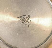 3 db régi alpakka edény borbélyműhelyből, 2 db jelzett, kopottas állapotban m: 10,5 cm, 12 cm, 15,5 ...