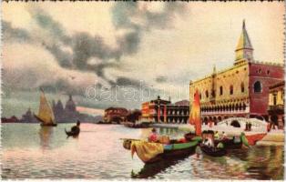 Venezia, Venice; Riva degli Schiavoni / canal, boats. Italian art postcard. A. Scrocchi 4338-2.
