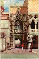 Venezia, Venice; Porta della Carta / street view, palace, gate. Italian art postcard. A. Scrocchi 4338-7.