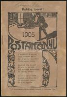1905 Postakönyv. Bp., Pesti Könyvnyomda, korabeli reklámokkal, szecessziós borítóval, 24 p. Pelargus István m. kir levélhordó névbejegyzésével.
