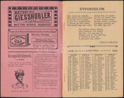 1908 Postakönyv. Bp., Pesti Könyvnyomda, korabeli reklámokkal, szecessziós borítóval, az utolsó lap ...