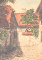 Paulovits Pál (1892-1975): Tabán, rézkarc, papír, jelzett, üvegezett, sérült keretben, 24,5×19 cm