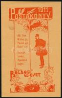 1911 Postakönyv. Bp., Pesti Könyvnyomda, korabeli reklámokkal, szecessziós borítóval, jelzett (Szép L.) 24 p.