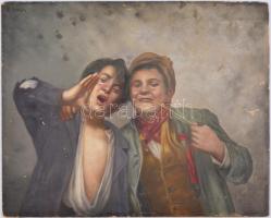 P. Armin jelzéssel, feltehetően német v. osztrák festő, 1900-1920 körül: Fiúk. Olaj, karton, sérült,...