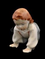 Mászó kislány figura, kézzel festett, jelzetlen, apró kopásokkal, foltokkal 10x18 cm
