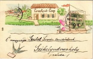 1902 Dwarf in sailboat. Emb. litho greeting card. TCV card