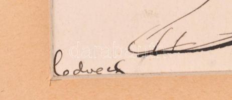 Medveczky Jenő (1902-1969): Anya és gyermeke. Tus, papír, néhány apró folttal, paszpartuban, 18x23 c...