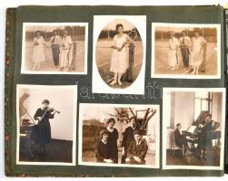 1924-1927 Amatőr családi fotóalbum, 218 db beragasztott vegyes méretű fotóval, egy beletett vágott albumlappal, főként Vác, Vácrátót, Gödöllő, Verőce, Tirol, teniszezők, stb. témában