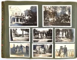 1924-1927 Amatőr családi fotóalbum, 218 db beragasztott vegyes méretű fotóval, egy beletett vágott a...