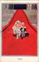 1910 Wedded. Romantic children art postcard (EK)