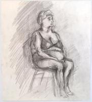 Csók jelzéssel: Női portré. Ceruza, papír, 36×32,5 cm