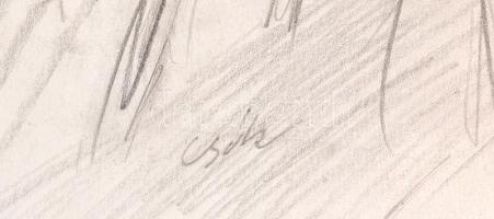 Csók jelzéssel: Női portré. Ceruza, papír, 36×32,5 cm