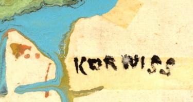 Korniss jelzéssel: Fekete-zöld kompozíció. Vegyes technika, papír, sérült, 32×45 cm