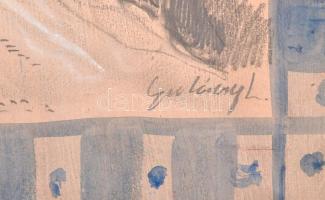 Gulácsy jelzéssel: Táj alakokkal. Vegyes technika, karton, lap tetején kissé sérült, 31,5×23 cm