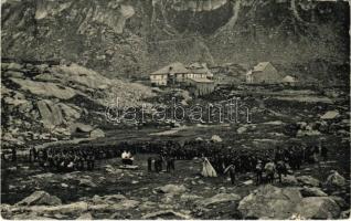1911 Feldgottesdienst bei Gotthard-Hospiz / WWI Swiss military, field mass at the San Gottardo Pass + AMBULANCE (EK)