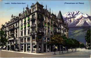 Lucerne, Luzern; Schiller-Hotel-Garni, Pilatusstrasse mit Pilatus / hotel, street view, mountain. E. Goetz Kunstanstalt 4965. (EK)