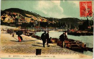 Rouen, La Seine et la Cote Sainte Catherine / port, quay, boats, steamship. TCV card (b)