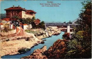 1915 Mostar, Hotel Narenta, Narenta-Fluß, Franz Josef Brücke / hotel, bridge, riverside. Brüder Alikalfic (EB)
