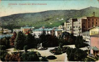 1909 Abbazia, Opatija; Curpark mit Hotel Stephanie / park, hotel (kopott sarkak / worn corners)