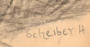 Scheiber jelzéssel: Férfi portré (tanulmány). Szén, papír, sérült. 42x30 cm