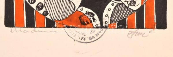 Szász jelzéssel: Női arc. Tus, akvarell, papír, Erzsébetvárosi Önkormányzat bélyegzőjével. 12x12 cm