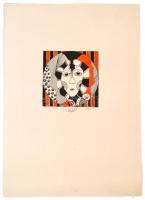 Szász jelzéssel: Női arc. Tus, akvarell, papír, Erzsébetvárosi Önkormányzat bélyegzőjével. 12x12 cm