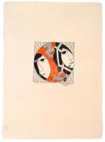 Szász jelzéssel: Ketten. Tus, akvarell, papír, lap szélén apró szakadásokkal, Erzsébetvárosi Önkormá...