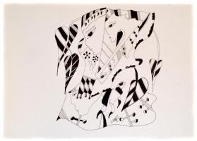 Szász jelzéssel: Arcok. Tus, papír. 29,5x42 cm