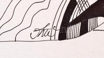 Szász jelzéssel: Fejek macskával. Tus, papír. 29,5x42 cm